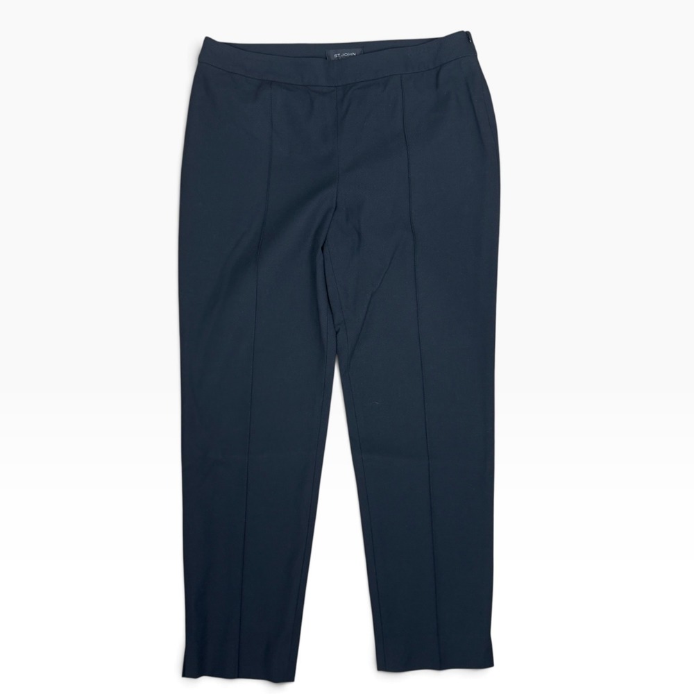 St John Emma Pants Womens 14 Black Textured Straight Leg Side Zip Trousers